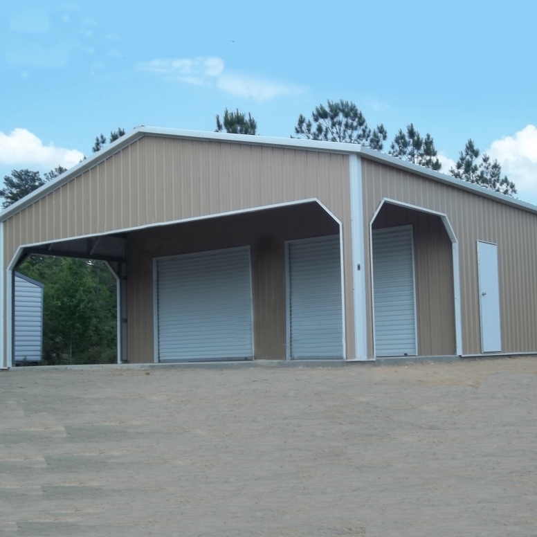Grey commercial steel shed garage