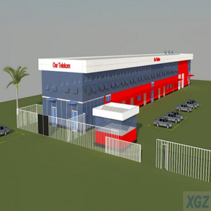 3 sided red commercial steel building with concrete slab