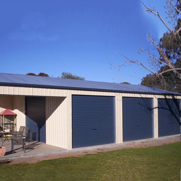 Grey commercial steel shed garage